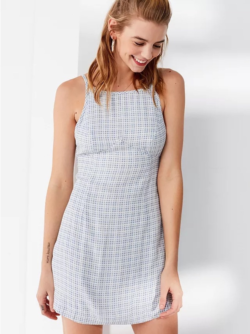 Light Blue Plaid Mini Dress